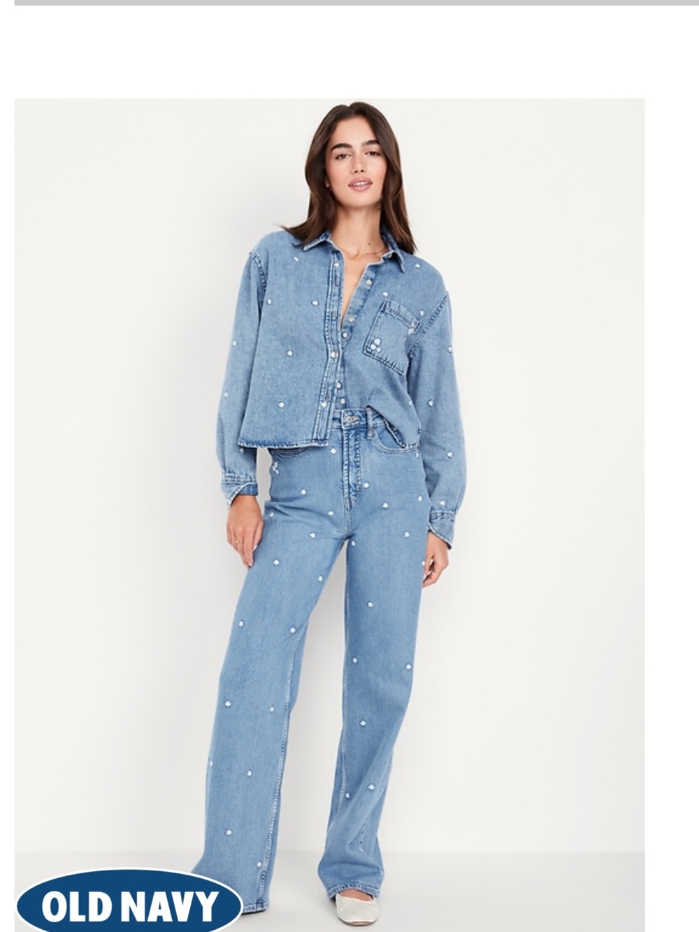 Old Navy Light Blue Pearl-Studded High-Rise Wide-Leg Jeans